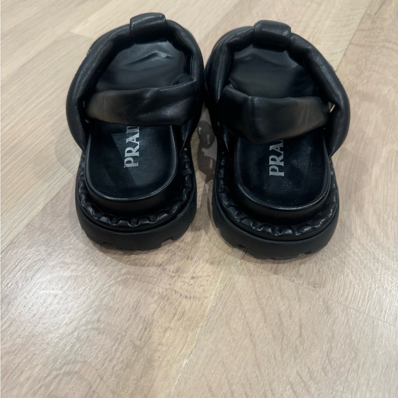 Prada Blow Black Padded Leather Logo Strappy Slingback Sport Sandal Flat 35.5/37 - Picture 4 of 6